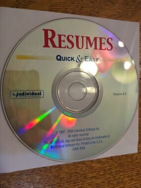 Resumes Quick & Easy Version 4 Resume and Cover Letter Software CD Disc Only
